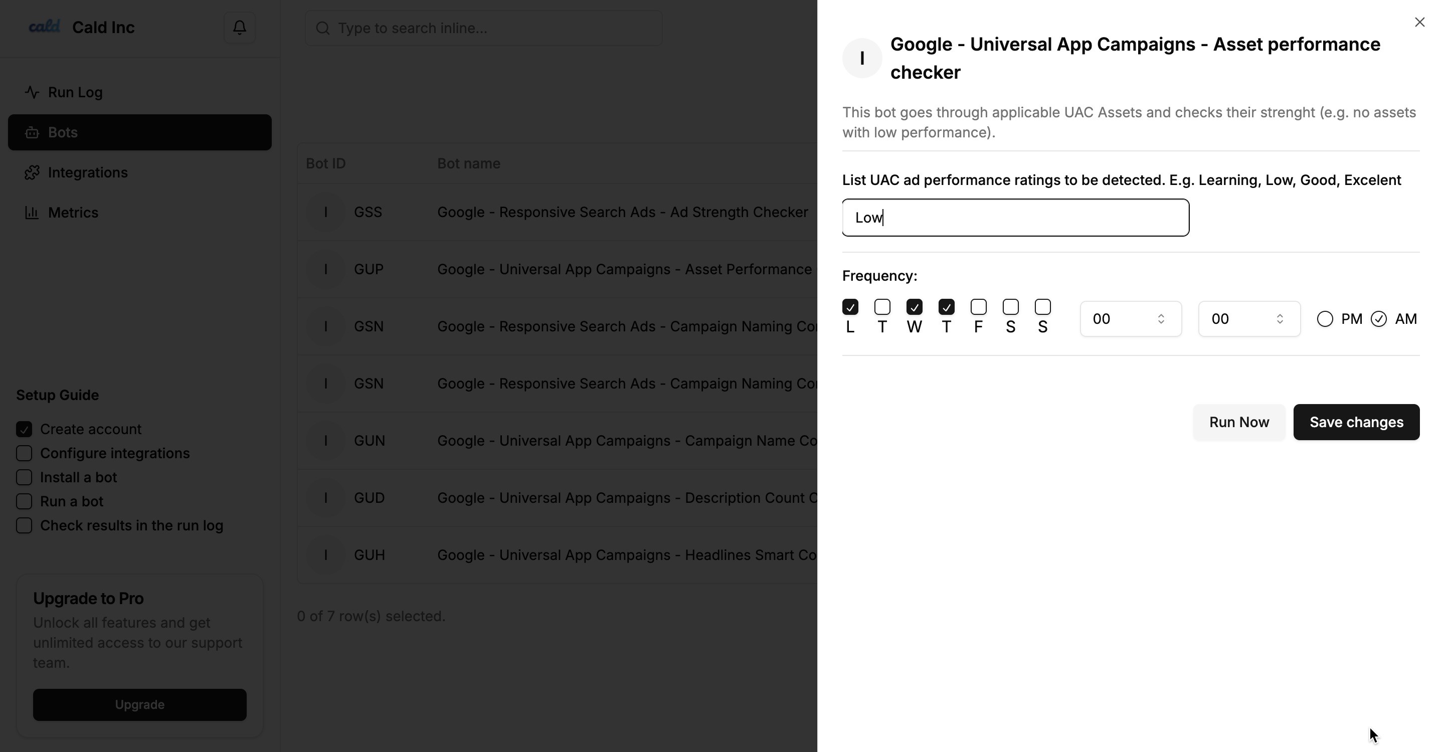 Bot configuration and scheduling